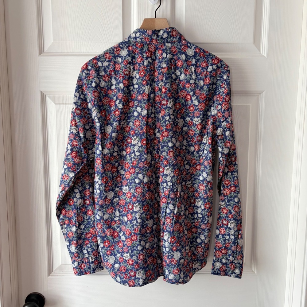 Express Slim Soft Wash Mens Medium Blue Red Floral Long Sleeve Button Down Shirt - Picture 6 of 6